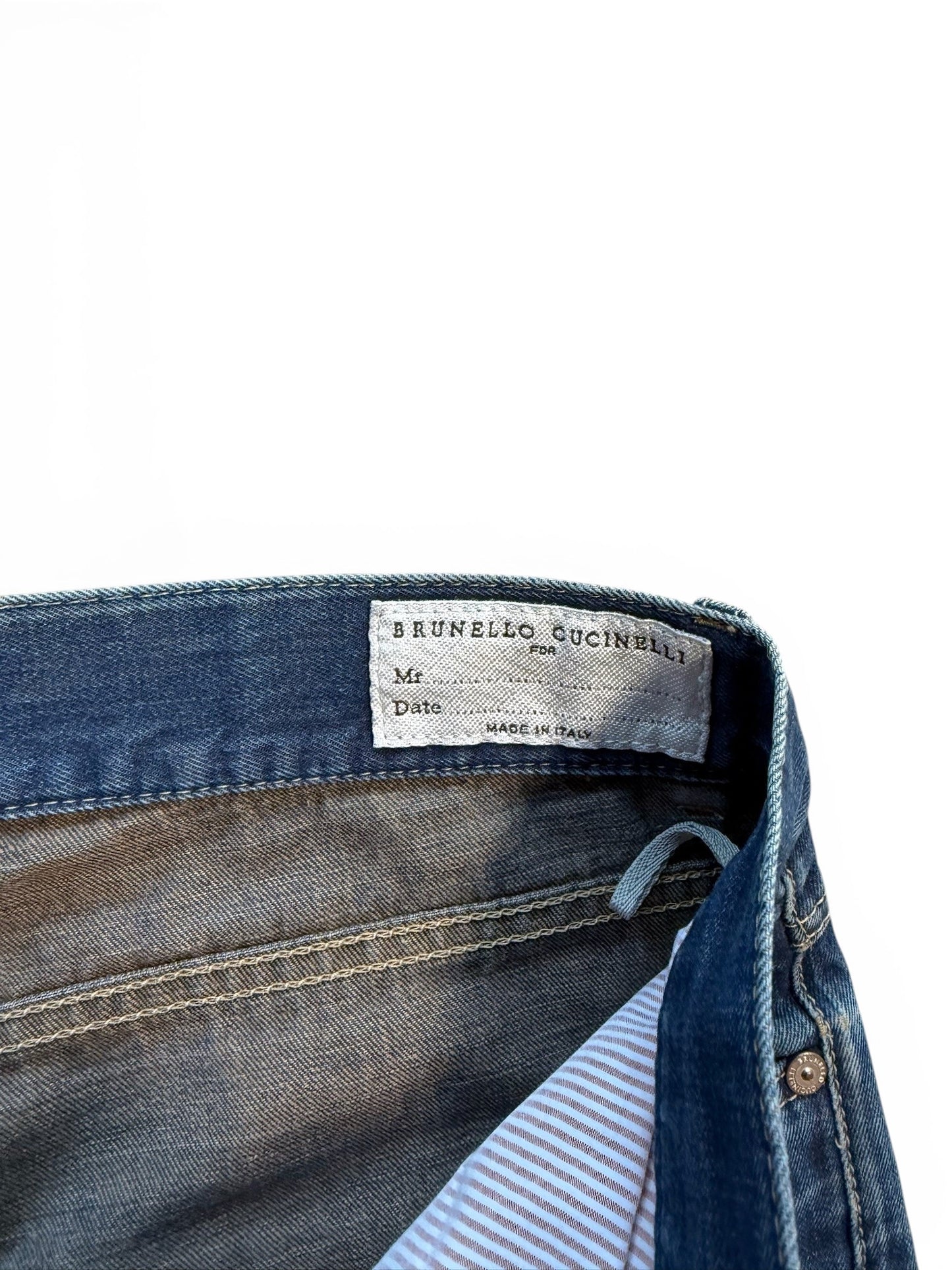(34W) Brunello Cucinelli Blue Cotton Washed Fly Jeans