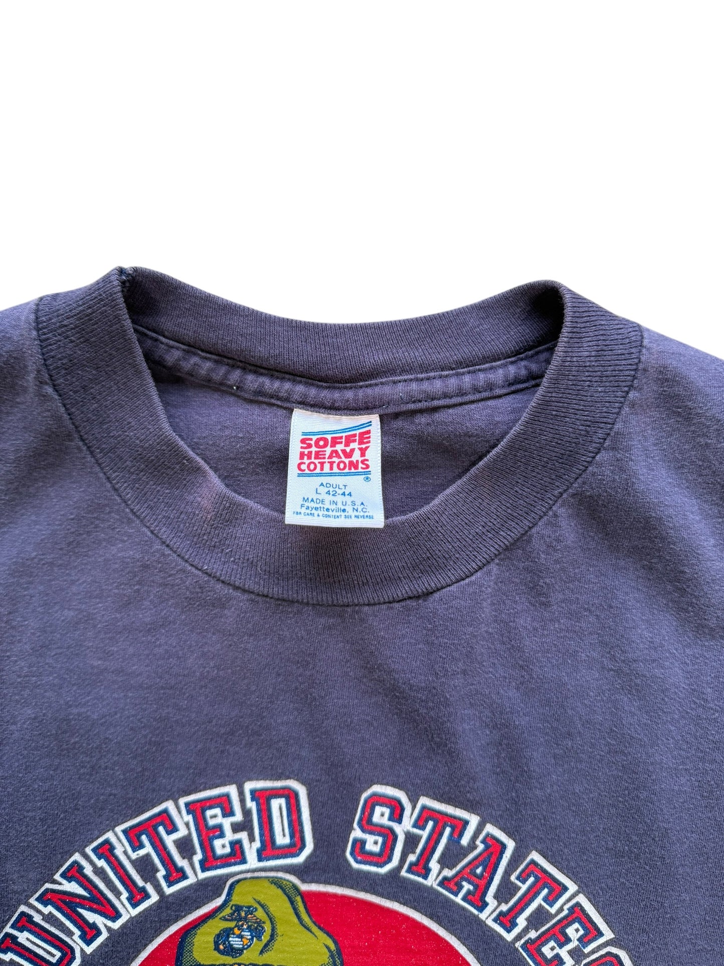 (L) 90s USMC Bulldog Faded Navy Cutoff Shirt