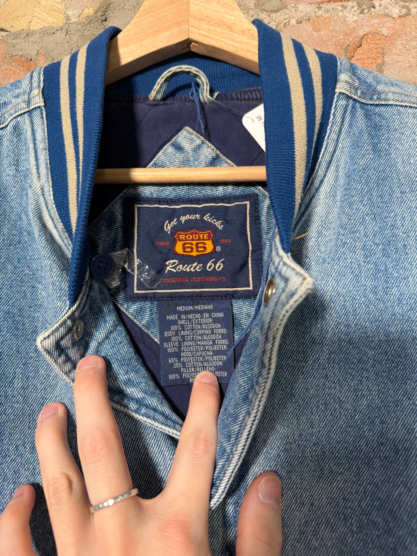 90s Route 66 Denim Varsity Jacket Sz M