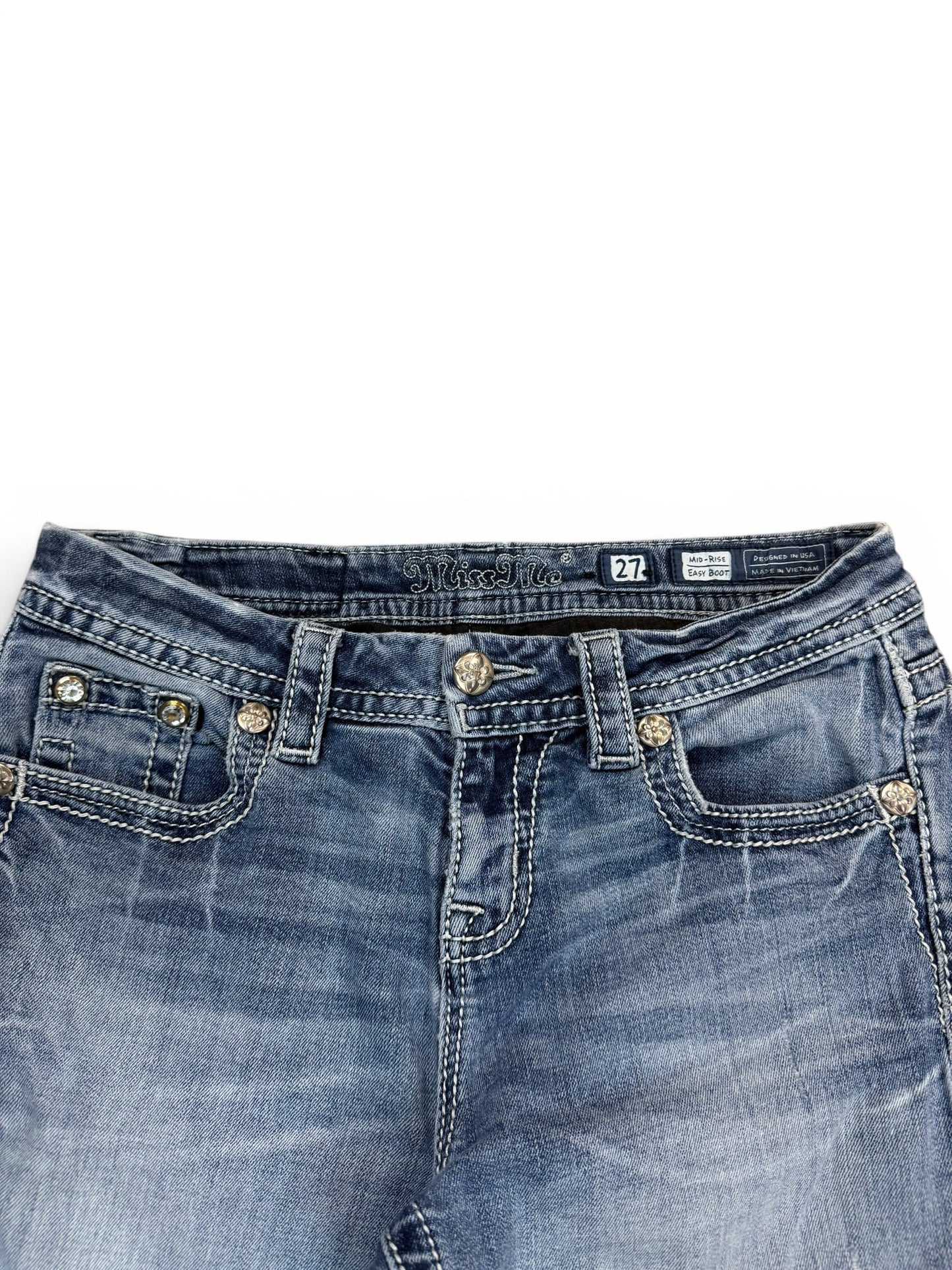 (27W) Vintage Y2K Miss Me Embroidered Mid Rise Boot Jeans