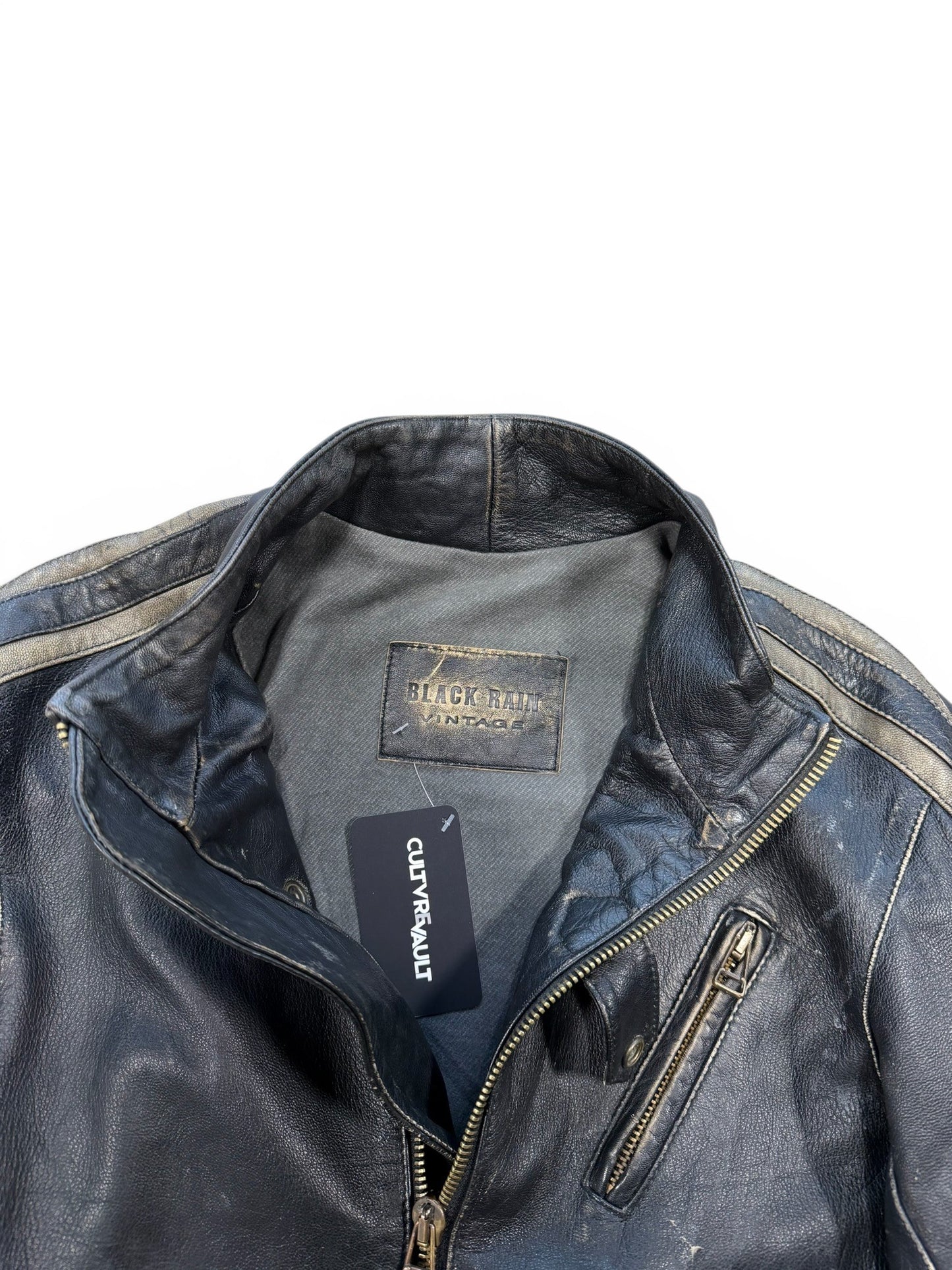 (L) Vintage Black Rain "Sex Drugs Rock & Roll" Leather Jacket