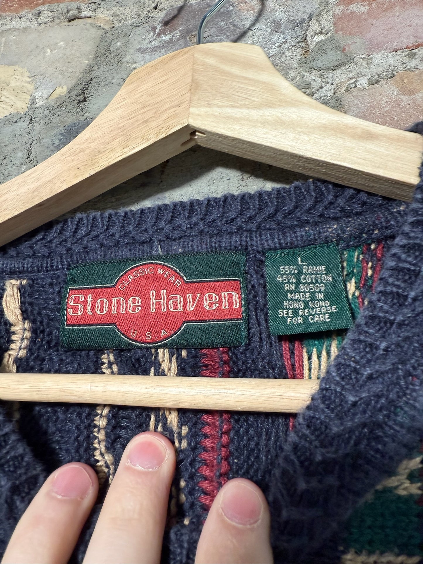 Vtg Stone Haven 3D Style Knit Sweater Sz L