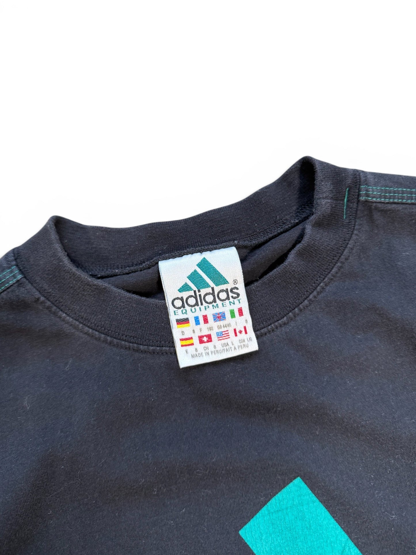 (L) 90s Adidas Equipment Patch Black T-Shirt
