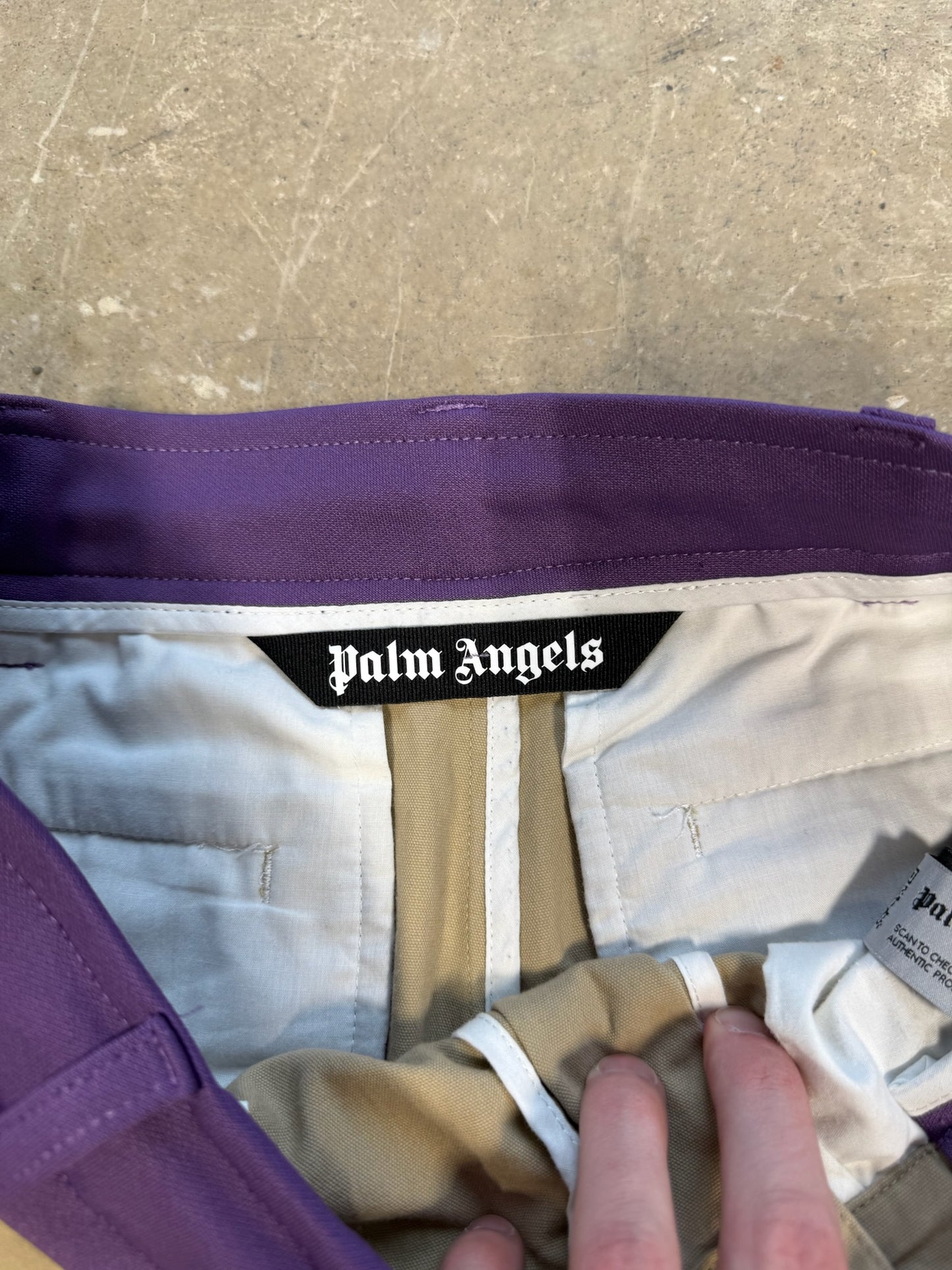 Palm Angles Track Pants Beige & Purple Sz 32 Waist