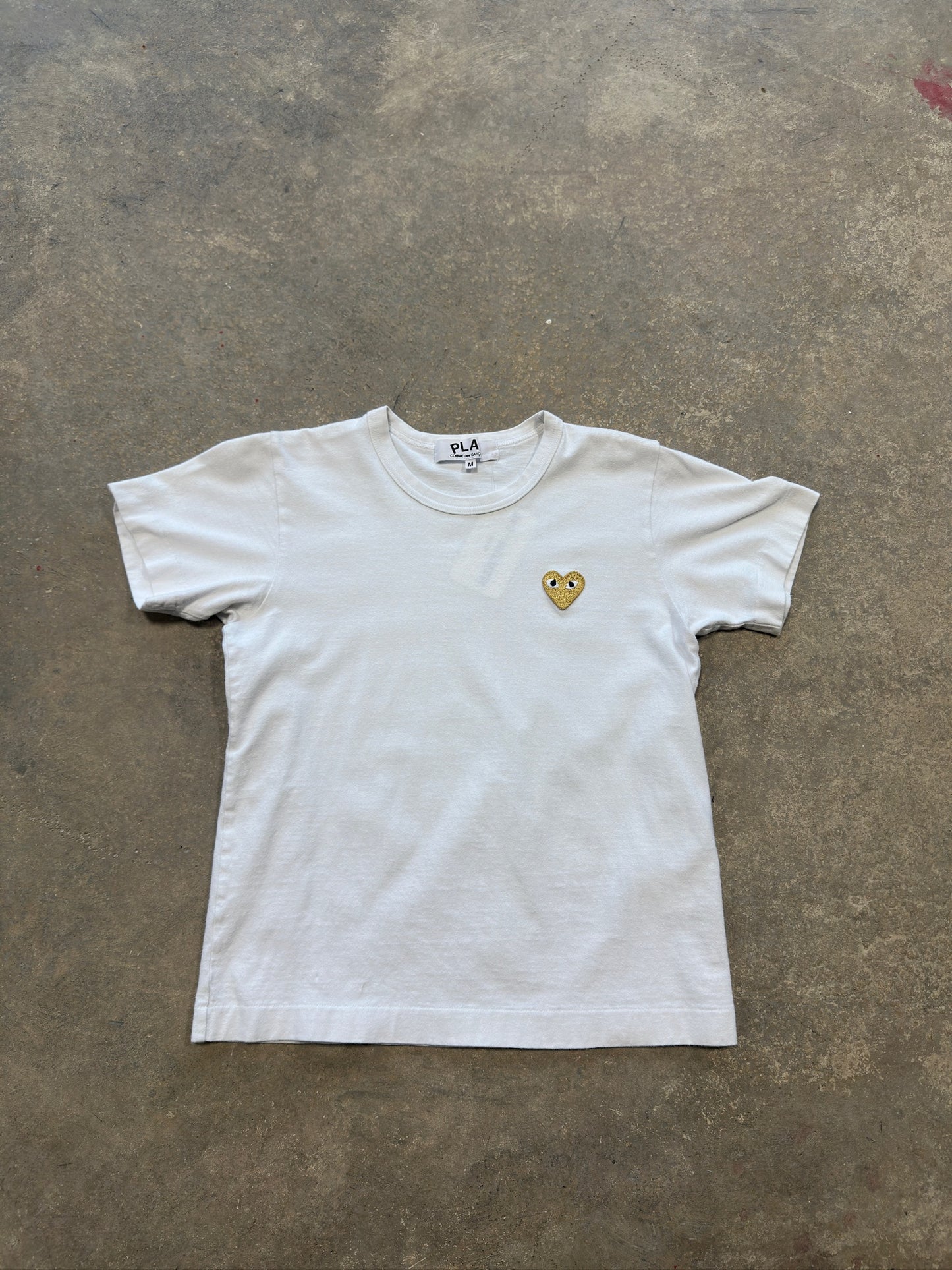 (M) Women's CDG Yellow Heart White Tee