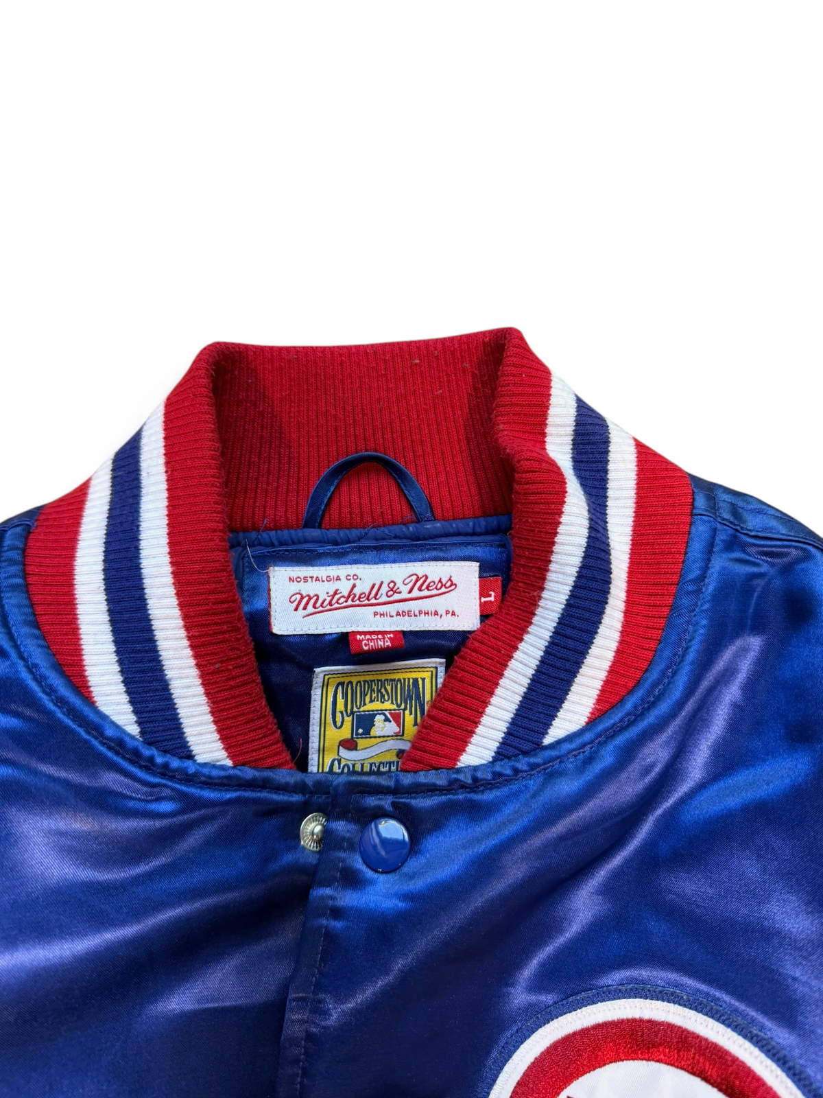 (L) Chicago Cubs Mitchell & Ness Satin Bomber Jacket