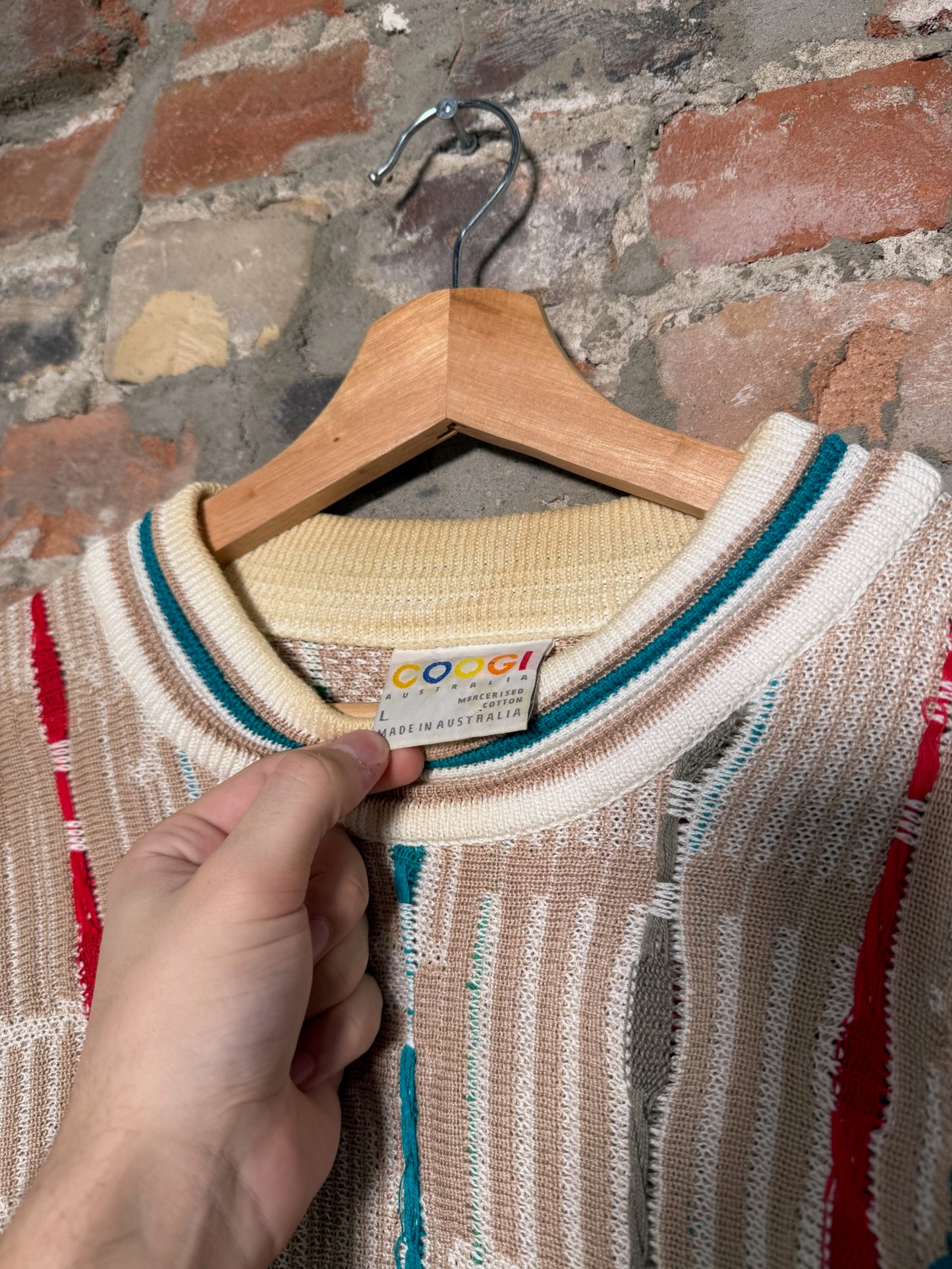 Vtg Coogie 3D Chain Knit Sweater Sz L