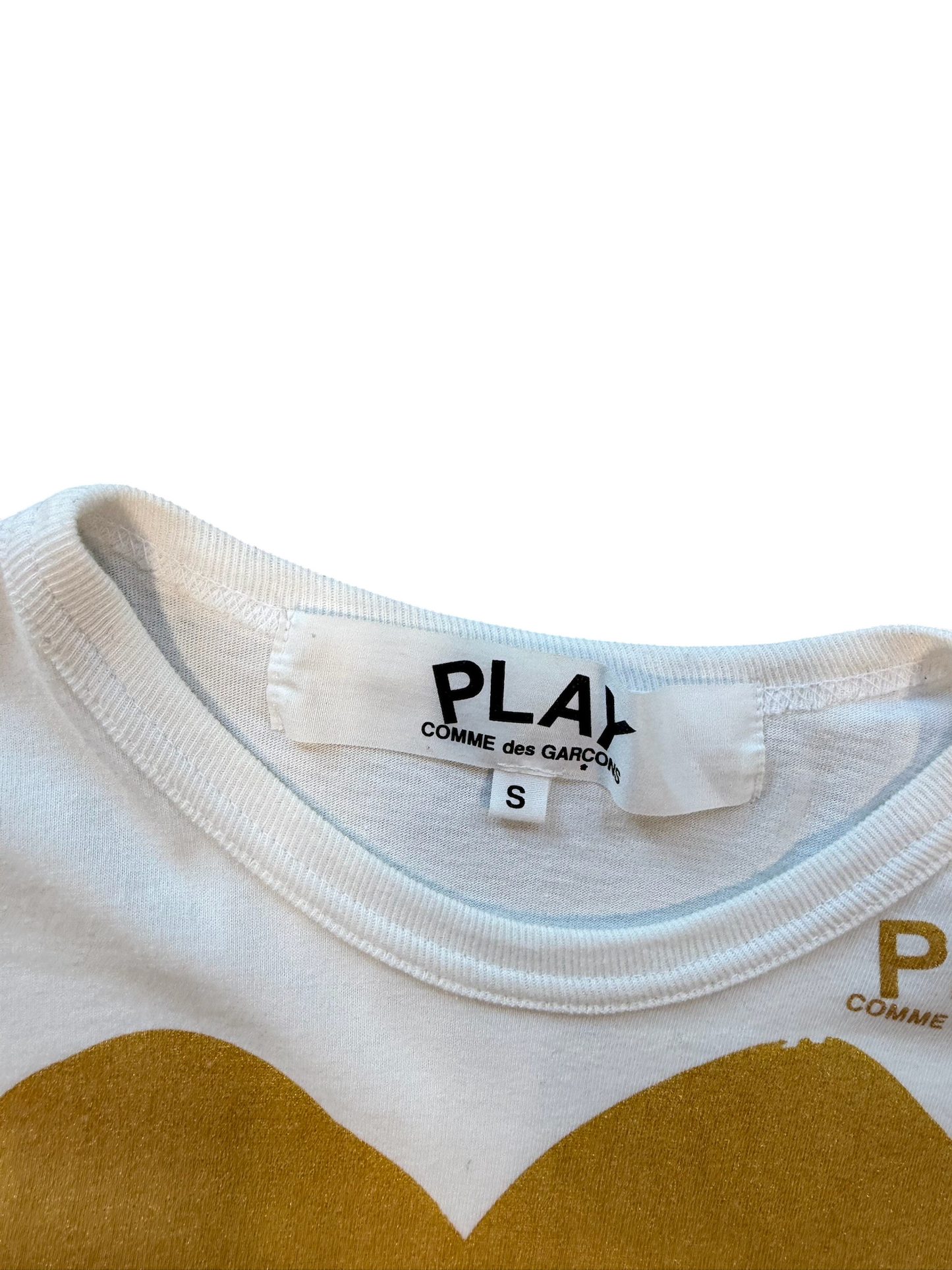 (S) CDG Play Gold Heart Logo Tee