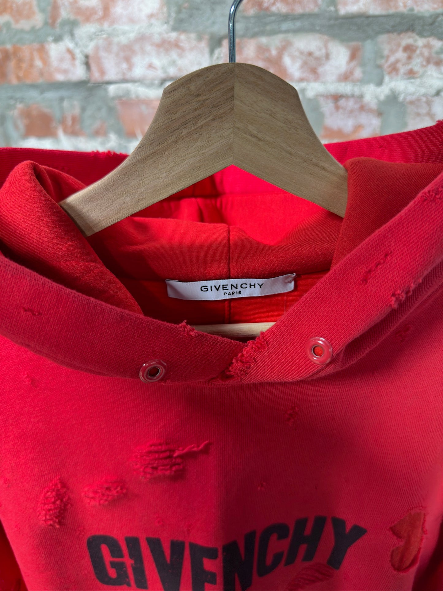 Givenchy Paris Distressed Hoodie Red Sz S