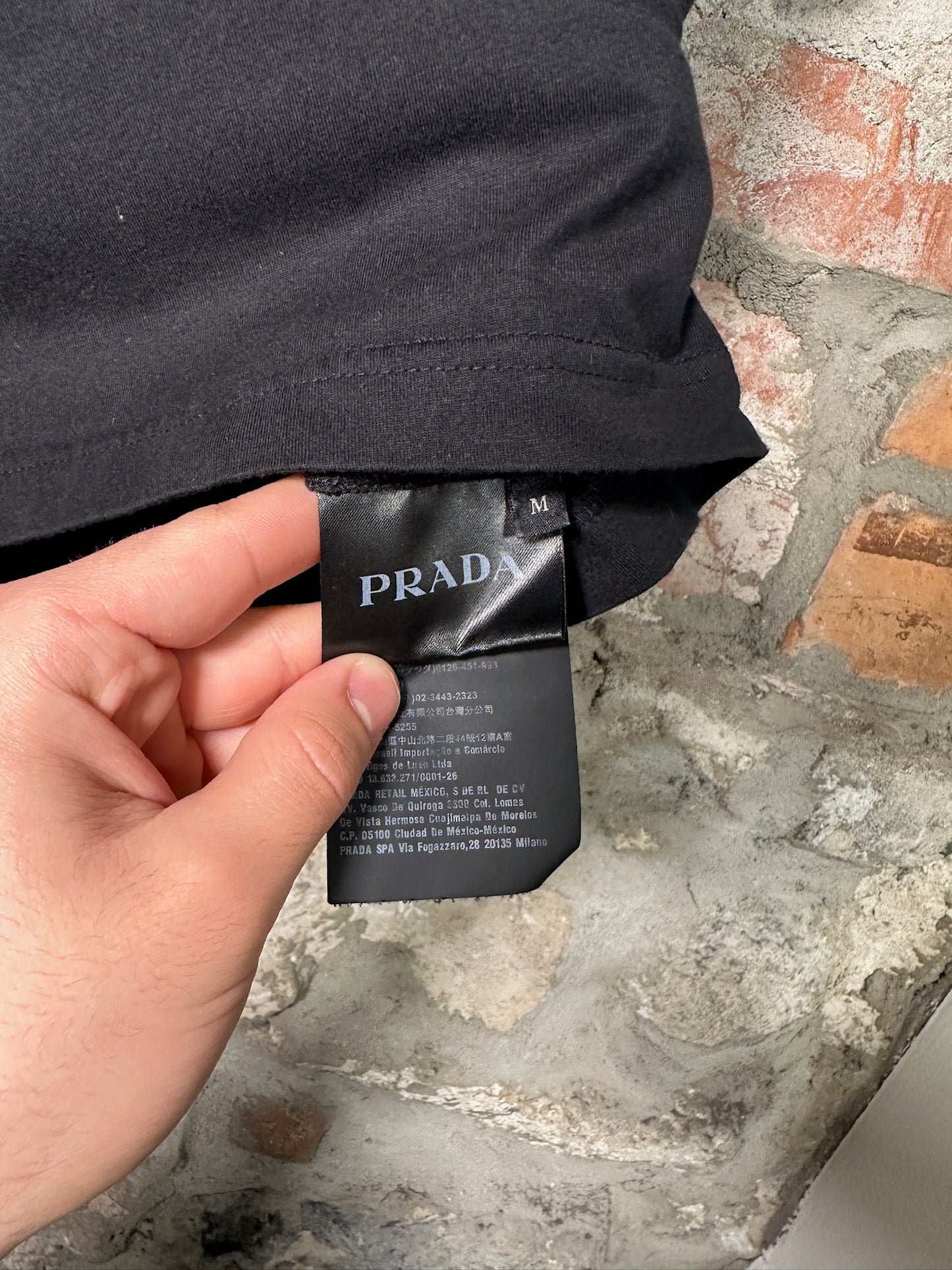 Prada Re-Nylon Triangle Logo T-Shirt Black Sz M