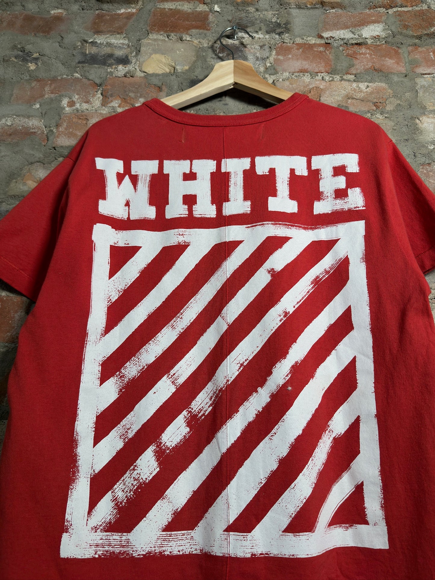 Off White Diagonal Stripes Tee Red Sz S