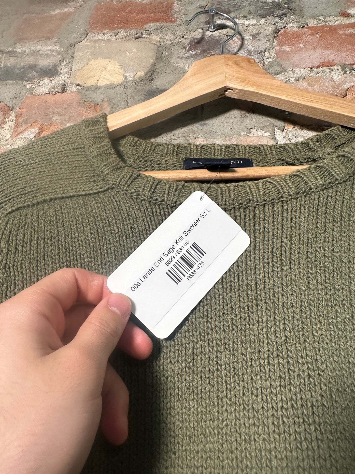 00s Lands End Sage Knit Sweater Sz L