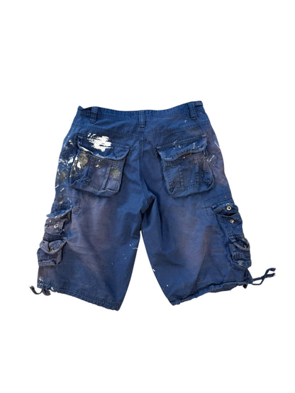 (32) Vintage Trashed Navy Cargo Shorts