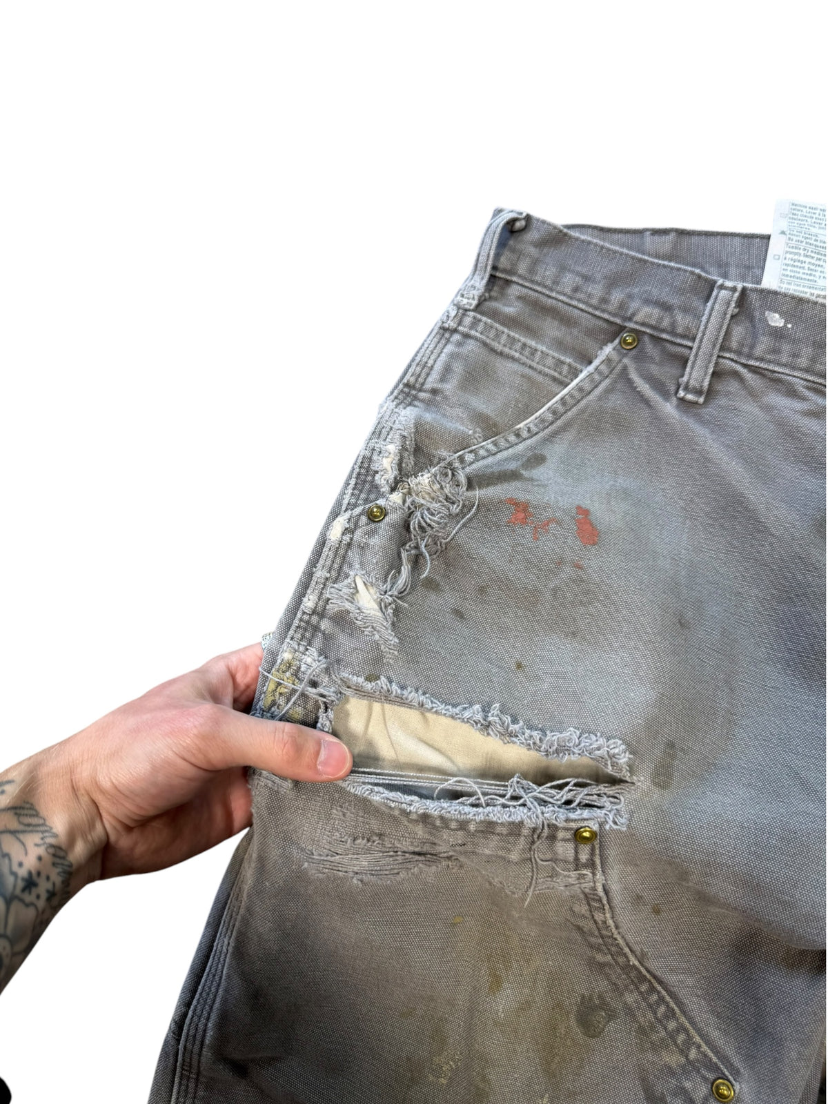 (32) Vintage Thrashed Grey Carhartt Double Knee Pants