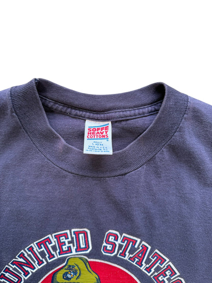 (L) 90s USMC Bulldog Faded Navy Cutoff Shirt