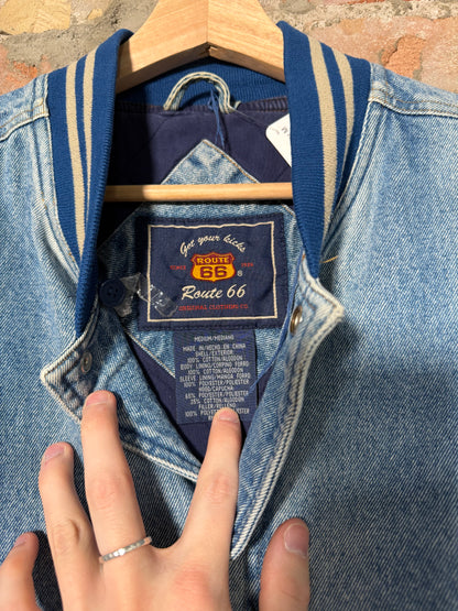 90s Route 66 Denim Varsity Jacket Sz M