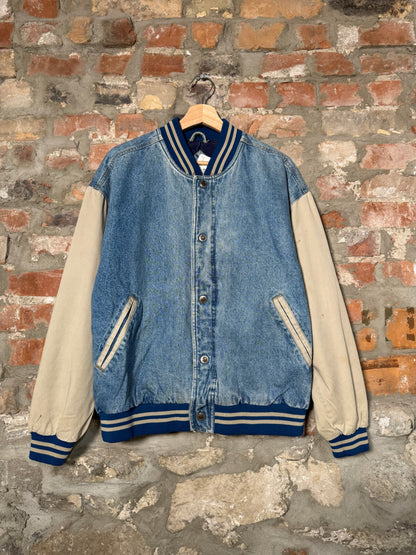 90s Route 66 Denim Varsity Jacket Sz M