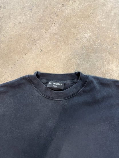 (M) Balenciaga Taped Logo Black Tee