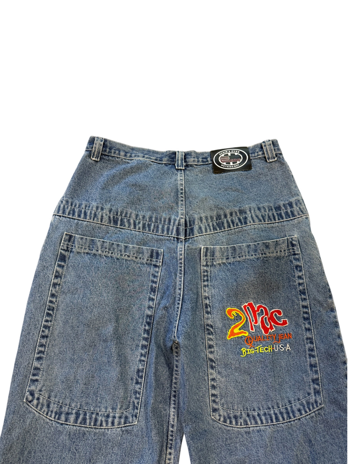 (34) Vintage Baggy Tupac Embroidered Denim Pants