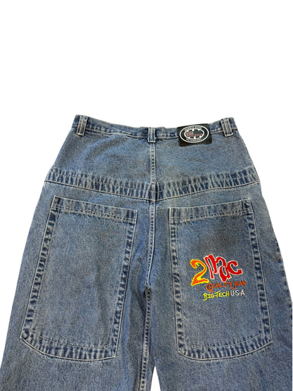 (34) Vintage Baggy Tupac Embroidered Denim Pants
