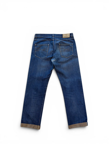 (34W) Brunello Cucinelli Blue Cotton Washed Fly Jeans