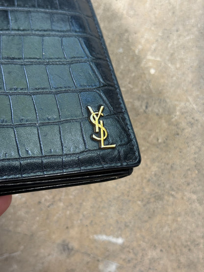 (OSFA) Saint Laurent Tiny Cassandre Croc Leather Wallet