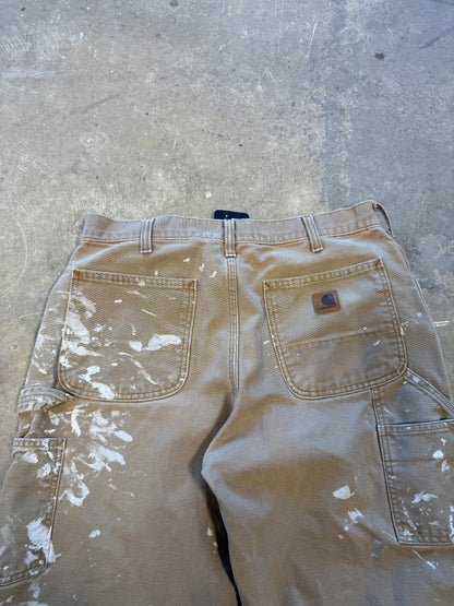 00s Carhartt Tan Paint Splatter Carpenter Pants Sz 34 Waist