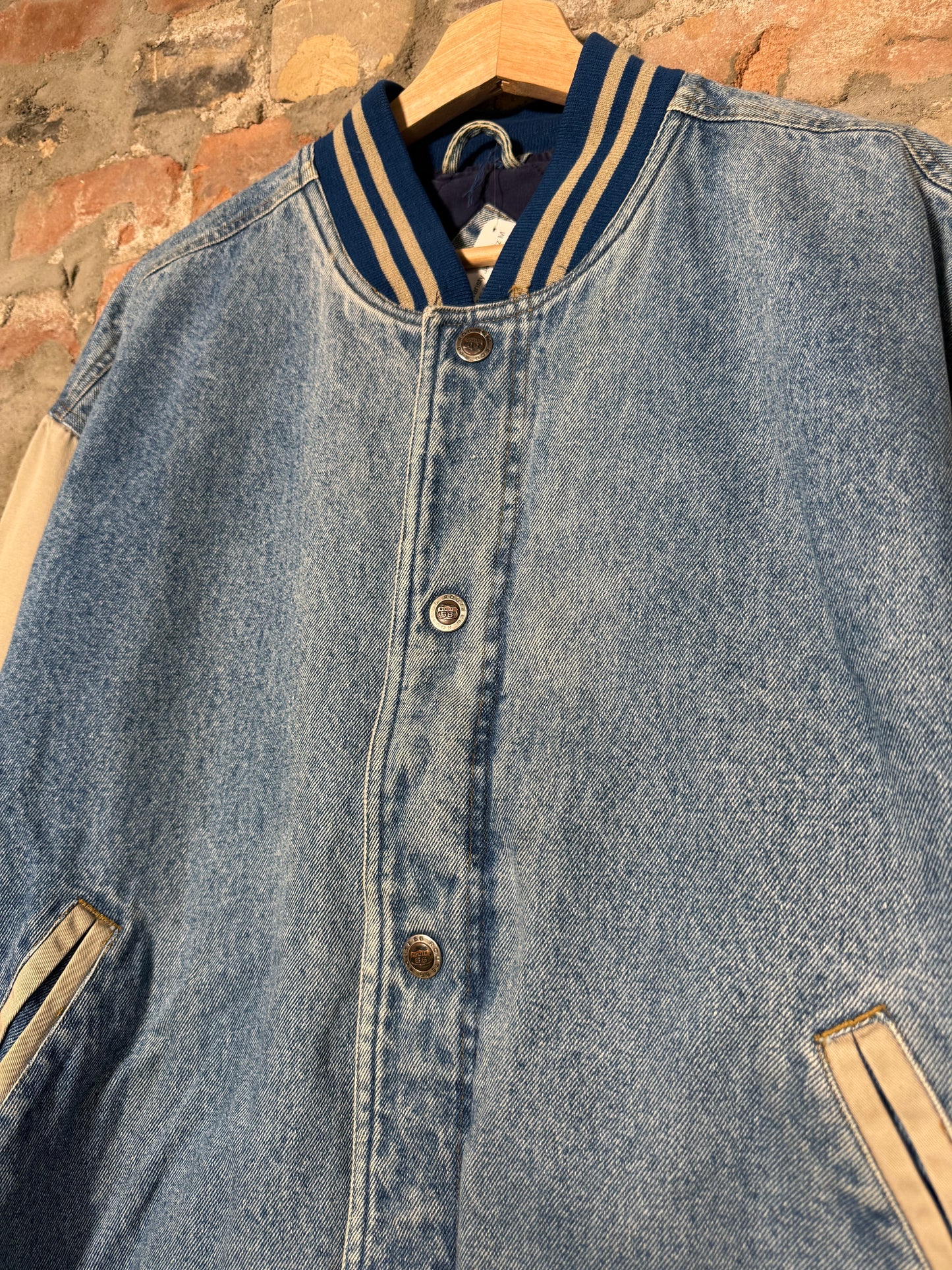 90s Route 66 Denim Varsity Jacket Sz M