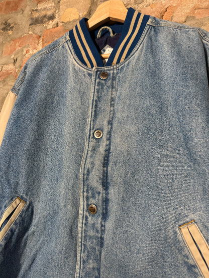 90s Route 66 Denim Varsity Jacket Sz M