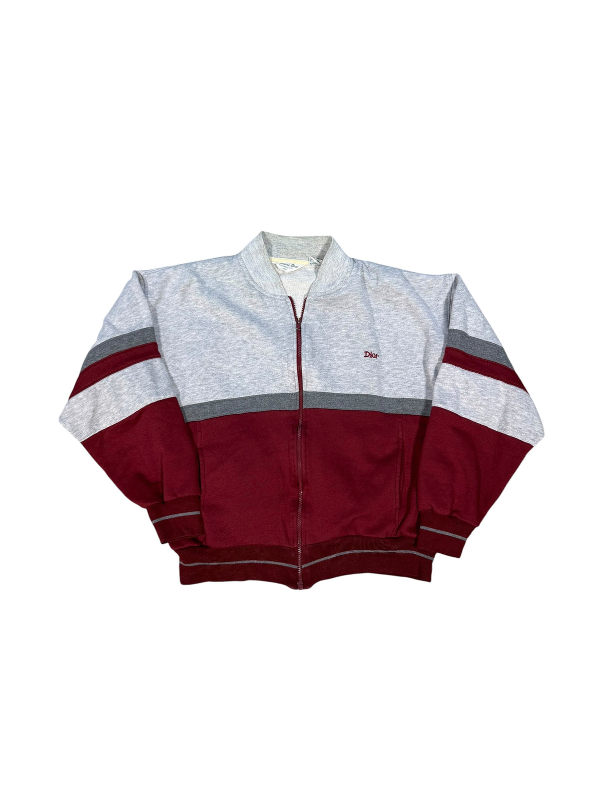 (L) Vintage Dior Red Grey Zip Up Sweatshirt