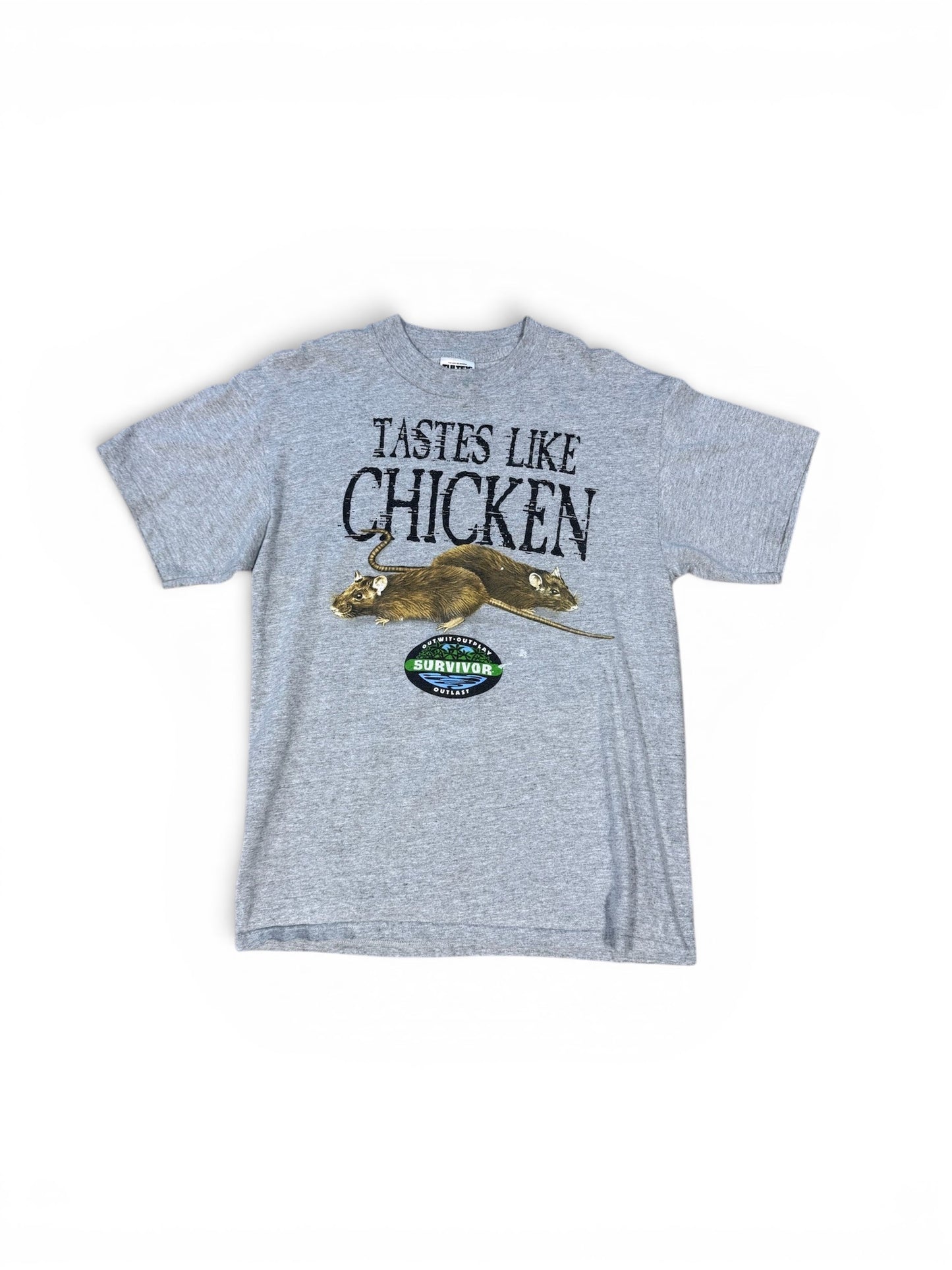 (M) Vtg Survivor “Taste Like Chicken” Shirt