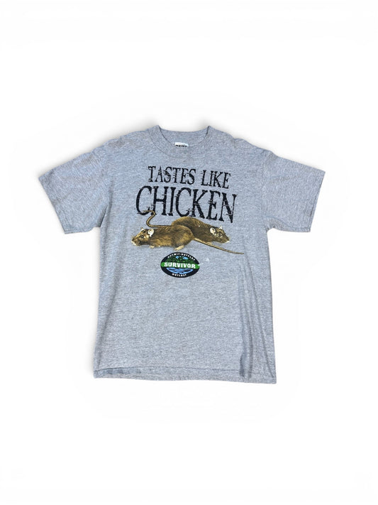 (M) Vtg Survivor “Taste Like Chicken” Shirt