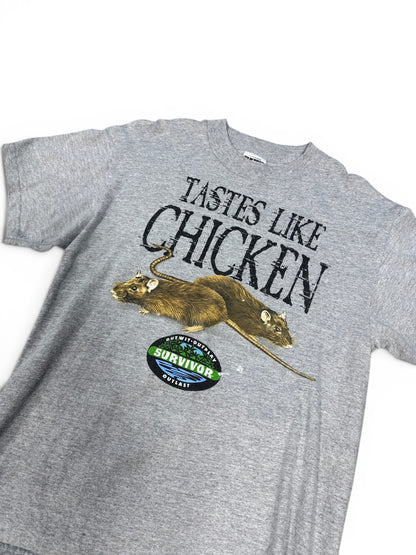 (M) Vtg Survivor “Taste Like Chicken” Shirt