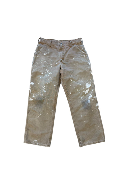 00s Carhartt Tan Paint Splatter Carpenter Pants Sz 34 Waist