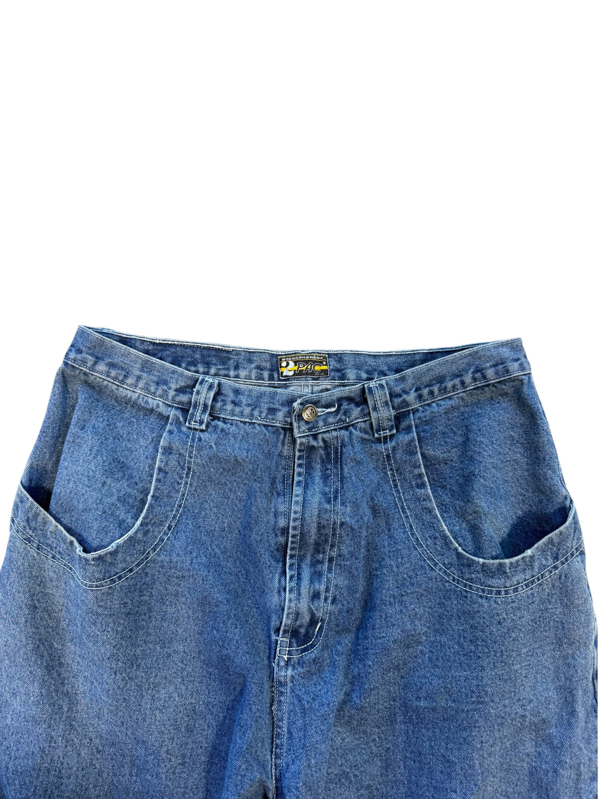 (34) Vintage Baggy Tupac Embroidered Denim Pants
