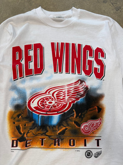 (M) 90’s Detroit Red Wings NHL White Logo Tee