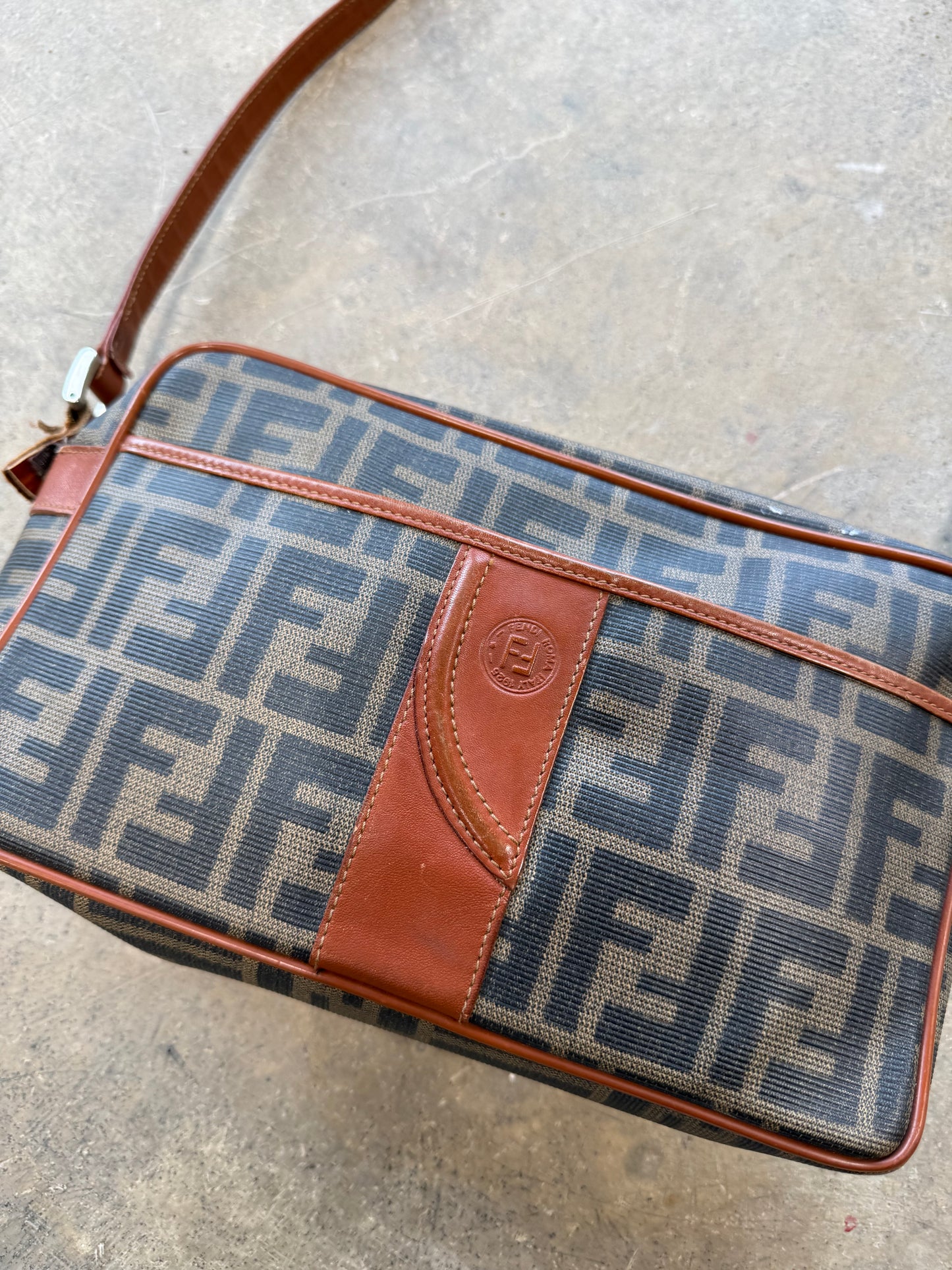 90s Fendi Leather Zucca Shoulder Crossbody Handbag