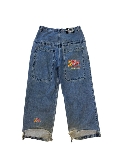 (34) Vintage Baggy Tupac Embroidered Denim Pants