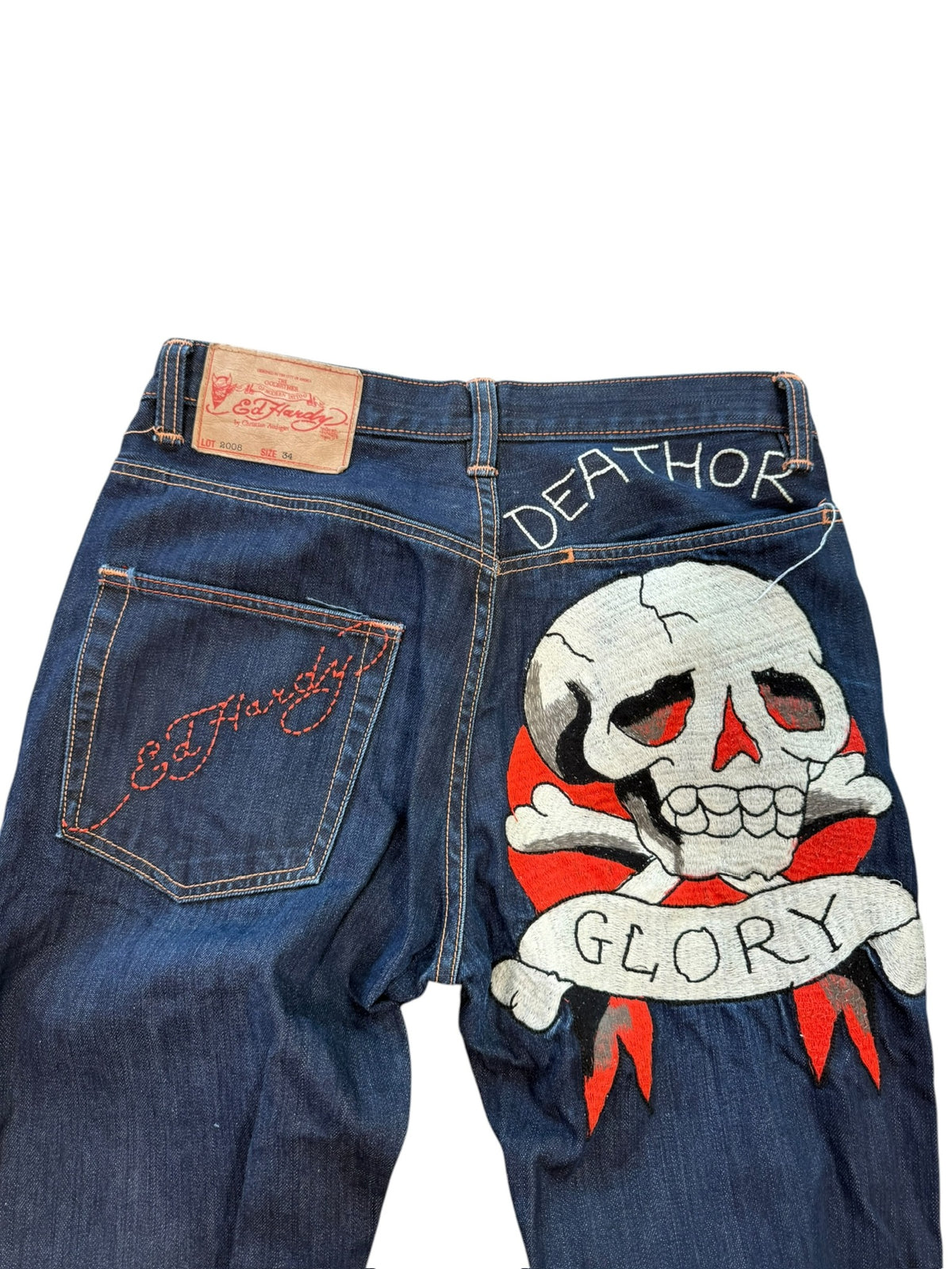 (34) Vintage Ed Hardy Big Skull Embroidered Jeans