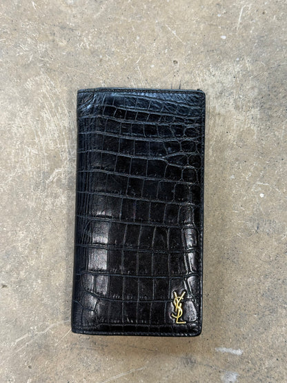 (OSFA) Saint Laurent Tiny Cassandre Croc Leather Wallet