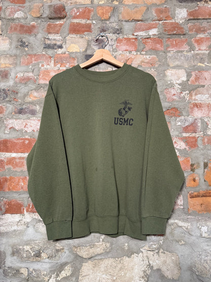 (M) 90s USMC Moss Green Crewneck