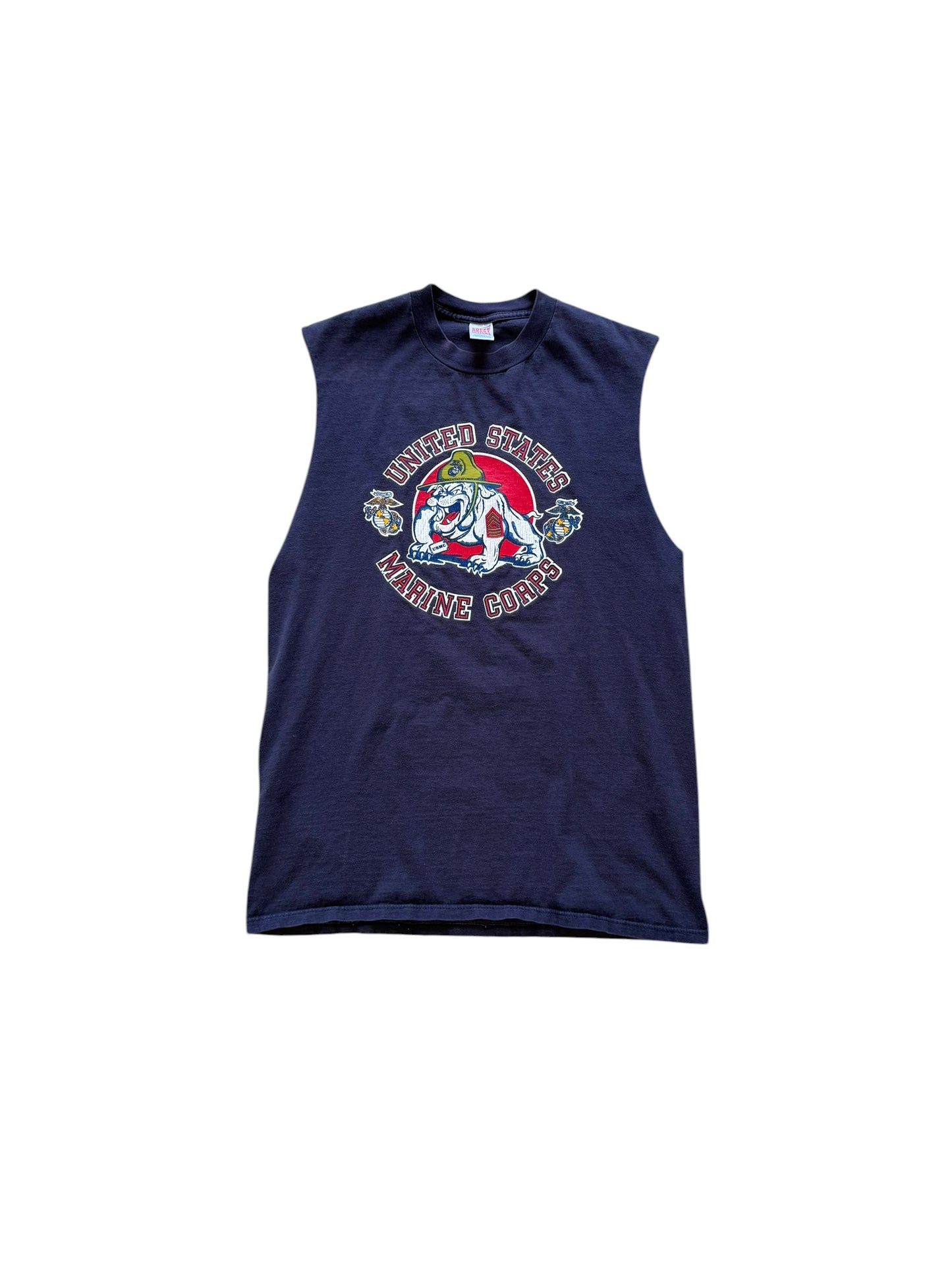 (L) 90s USMC Bulldog Faded Navy Cutoff Shirt