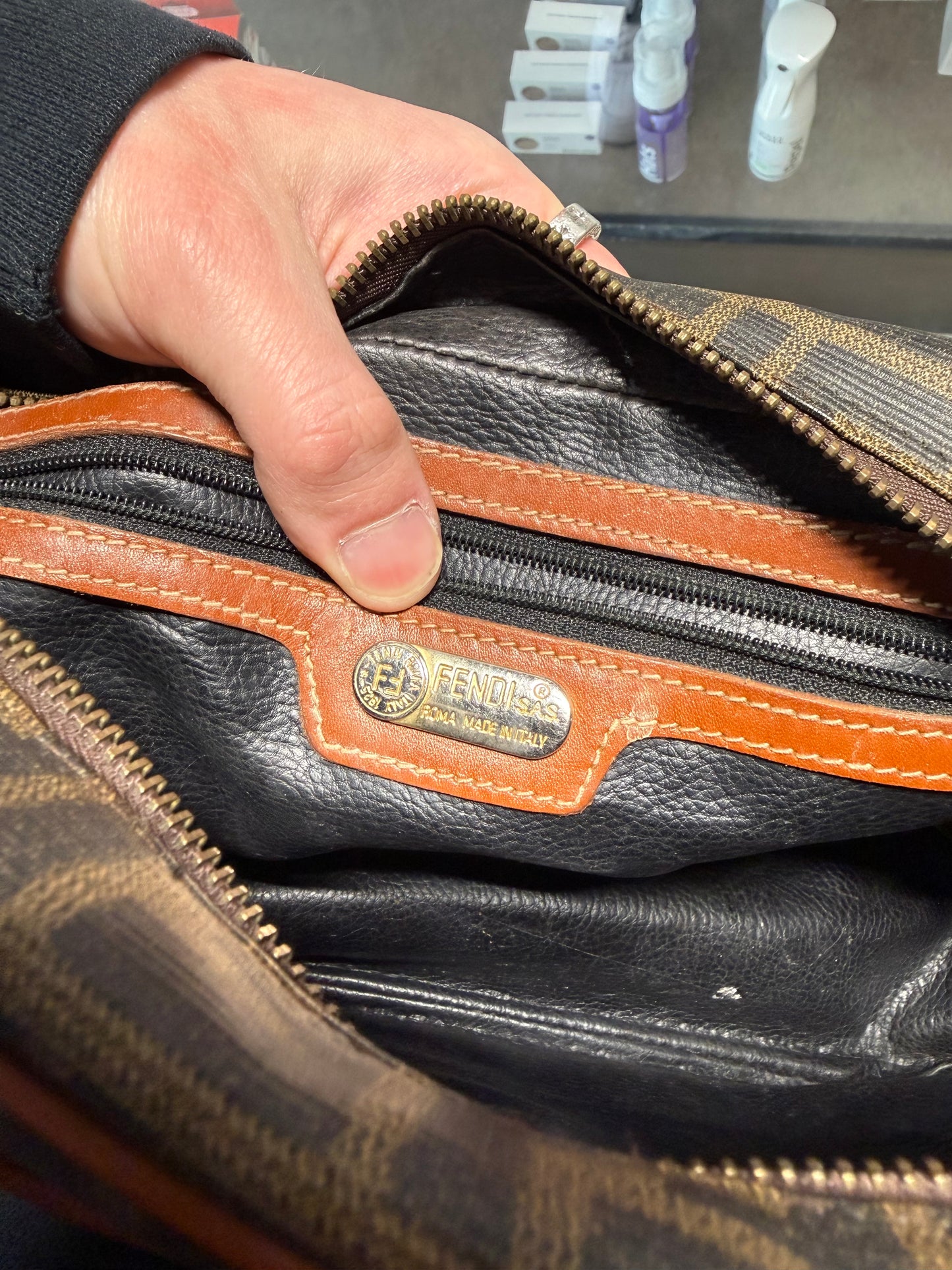 90s Fendi Leather Zucca Shoulder Crossbody Handbag