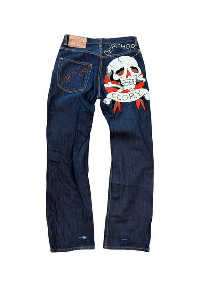 (34) Vintage Ed Hardy Big Skull Embroidered Jeans