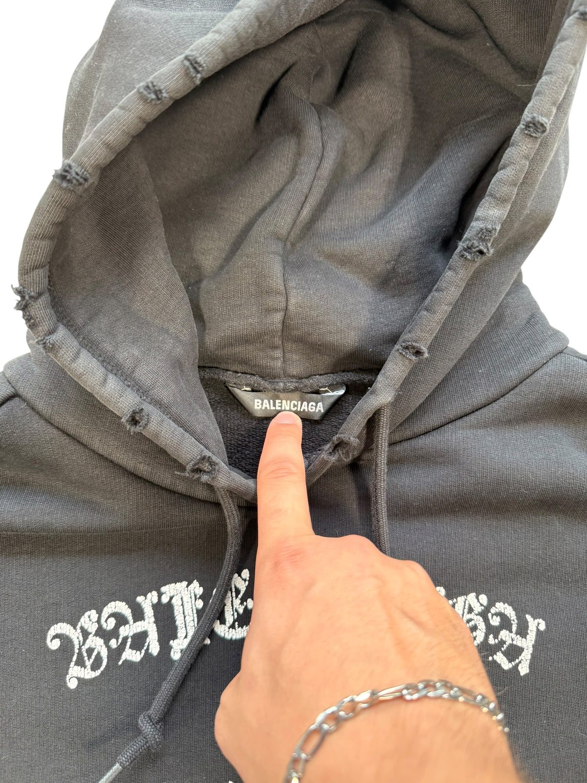 (S) Balenciaga “Free Your Mind” Distressed Hoodie
