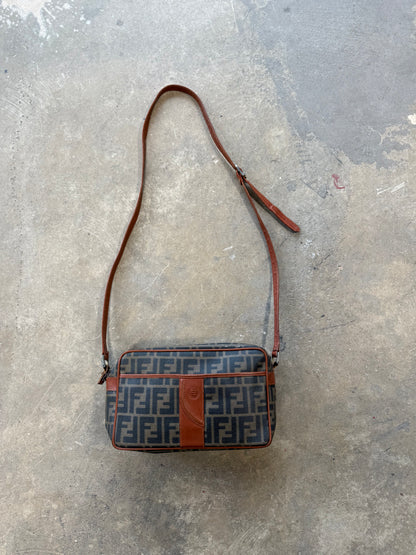 90s Fendi Leather Zucca Shoulder Crossbody Handbag