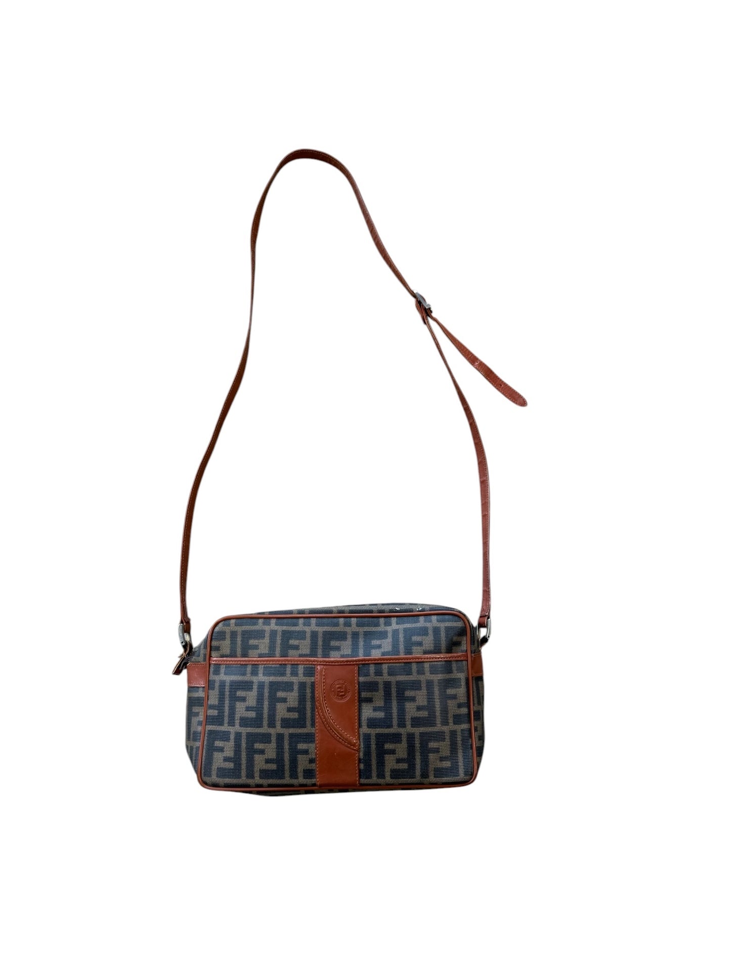 90s Fendi Leather Zucca Shoulder Crossbody Handbag