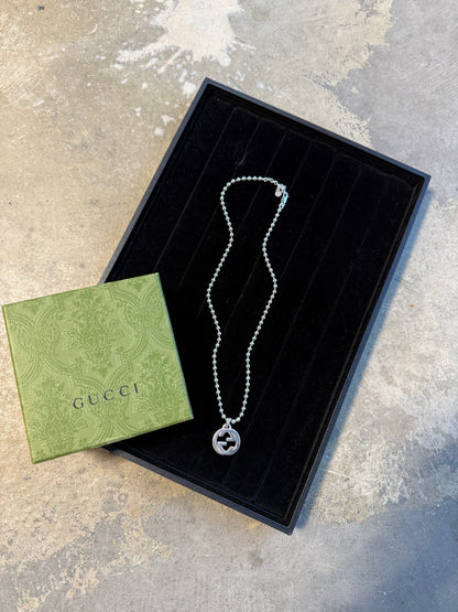 (OSFA) Gucci Sterling Silver Interlocking G Pendant Necklace
