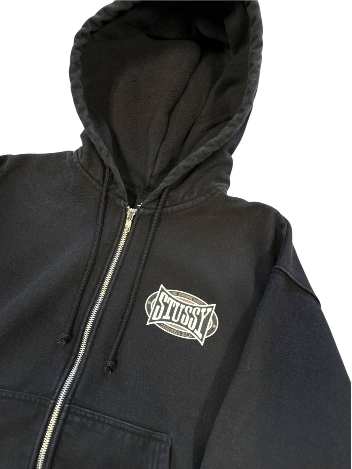(M) Stussy Oval Logo Zip Up Black Hoodie