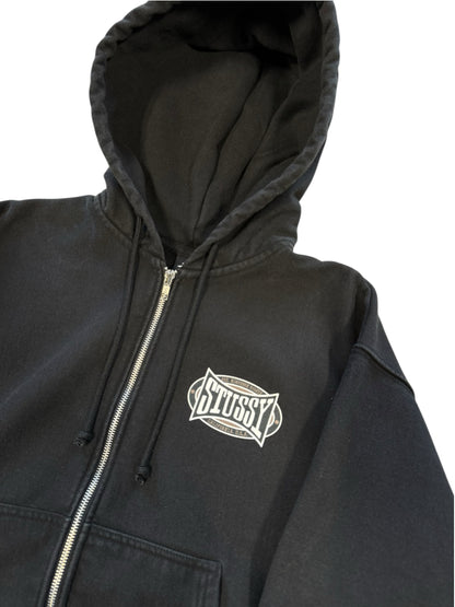 (M) Stussy Oval Logo Zip Up Black Hoodie